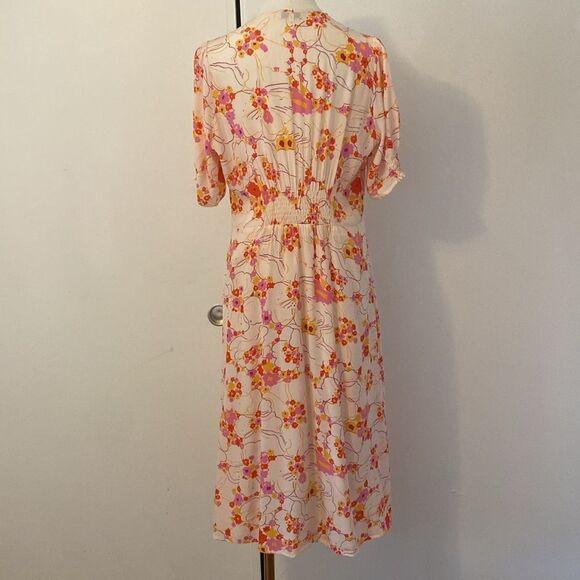 SUNCOO Paris Cream Orange & Pink Floral Clay Midi Dress size T3/ L - Picture 7 of 16